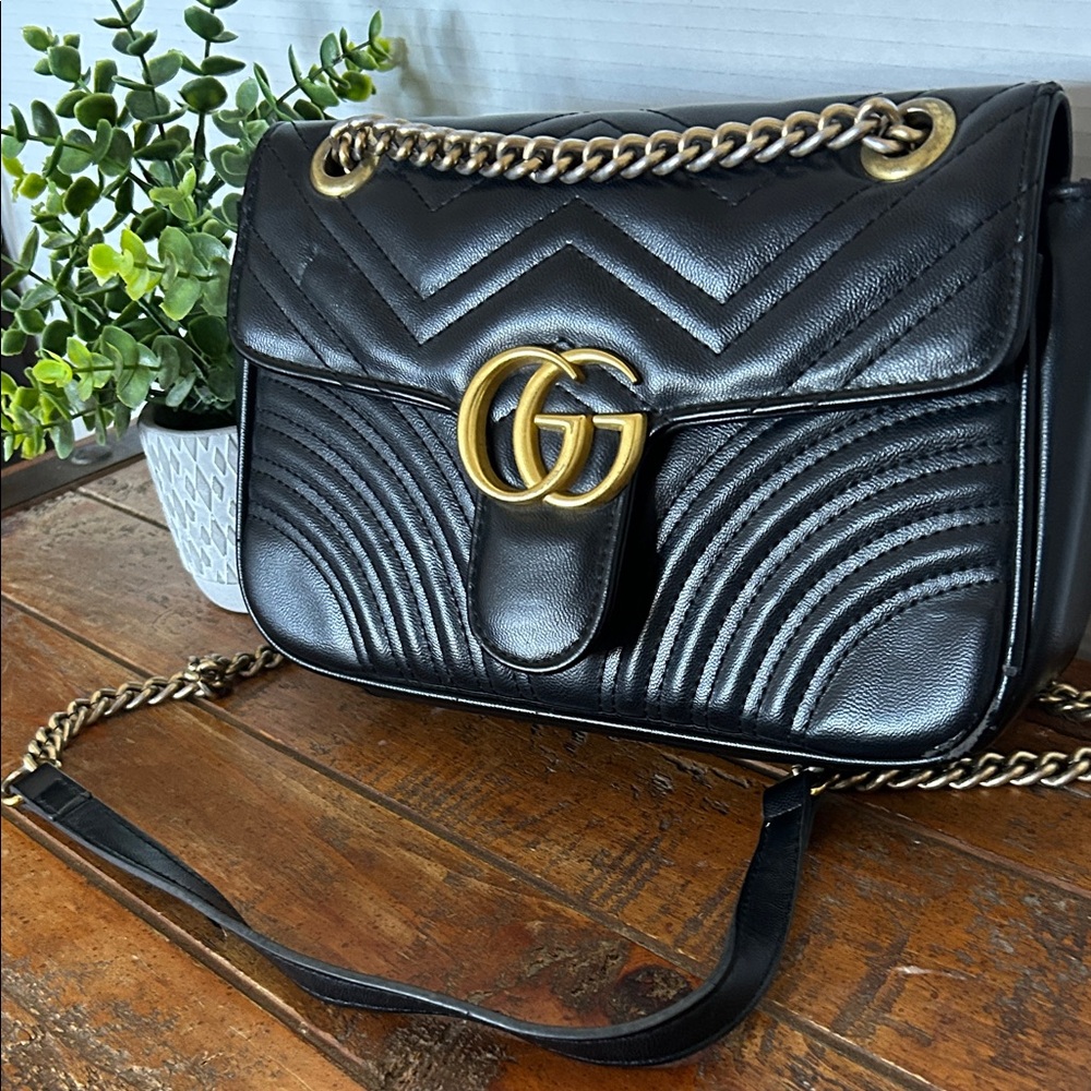 Gucci Marmont? Black Leather Shoulder Bag